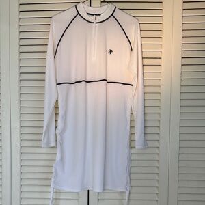 WOMEN'S WHITE COOLIBAR TUNIC DRESS, SIZE: MEDIUM, ROUND NEXT, PULL STRINGS